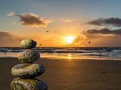 Stenen balanceren op het strand met zonsondergang van Animaflora PicsStock thumbnail