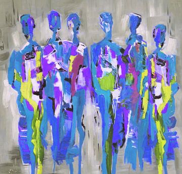Blue People of Color | Abstract Painting of People Figures
