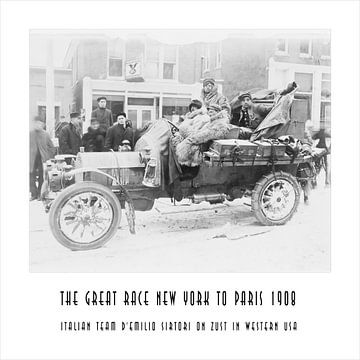 De Grote Race New York naar Parijs 1908: Italië team d'Emilio Sirtori op steigers in het westen van  van Christian Müringer