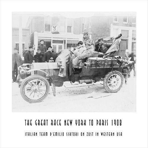 De Grote Race New York naar Parijs 1908: Italië team d'Emilio Sirtori op steigers in het westen van 