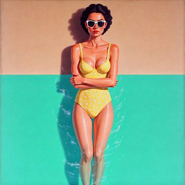 Retro-Frau im gelben Badeanzug