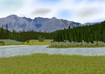 Landschap met sneeuwbergen op de achtergrond van DigitalArtForYou