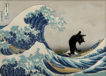 Cat Poster The Great Wave by Outdoor Way