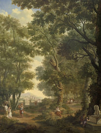Arkadische Landschaft mit zwei Kinder an einem Brunnen, Jurrian Andrie
