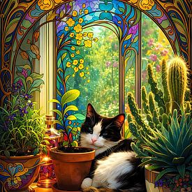 Kat in de vensterbank van Linda de Klein