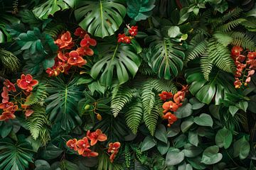 fond vert naturel avec plantes et fleurs sur Egon Zitter