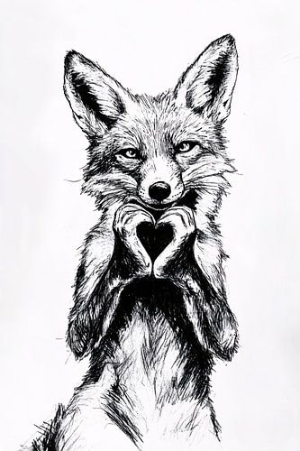 Renard aux mains en forme de cœur