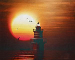 Newport Lighthouse with a sunset