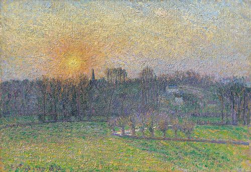 Uitzicht op Bazincourt, zonsondergang, Camille Pissarro