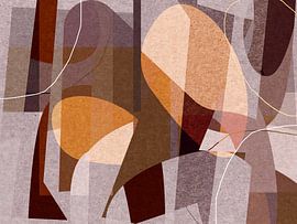 Pink, yellow, brown organic shapes and lines. Modern abstract by Dina Dankers
