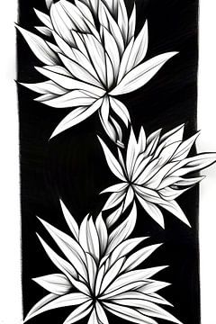 Zwart wit gestileerde witte bloem - figuratieve kunst print van Lily van Riemsdijk - Art Prints with Color