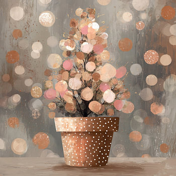 Cute Christmas tree in gold, bronze and pink