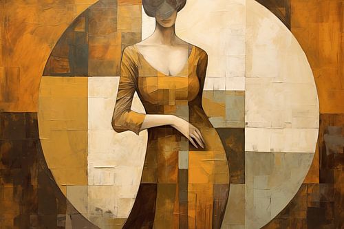 Abstract Painting of a Woman in Calm Golden Brown Shades