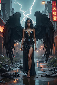 Dark Fantasy Art Wandbild: NYXARIA - Der gefallene Engel in den Ruinen der Stadt