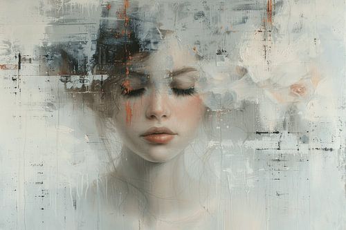 Modern portret met bloemen in pastelkleuren