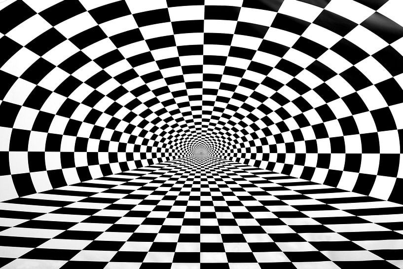 Abstrait en noir et blanc, image psychédélique avec des blocs par Marianne van der Zee