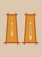 Abstract illustration of Thai dolls in costume in orange and beige