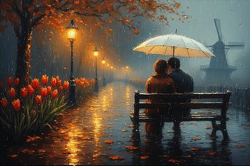 Romantischer Herbstregen im blühenden Park von Kimita Jennaira