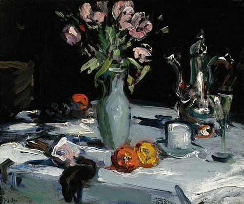 Samuel John Peploe - Tulpen en een koffiepot (rond 1905)