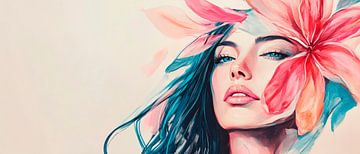 Portrait féminin avec un accent floral sur Poster Art Shop