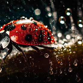 Lieveheersbeestje in de regen met regendruppels van Mustafa Kurnaz