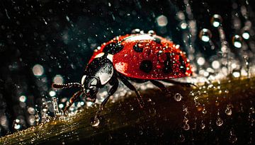 Lieveheersbeestje in de regen met regendruppels van Mustafa Kurnaz