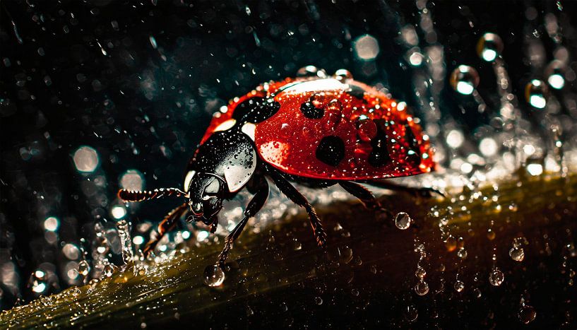 Marienkäfer im Regen mit Regentropfen von Mustafa Kurnaz