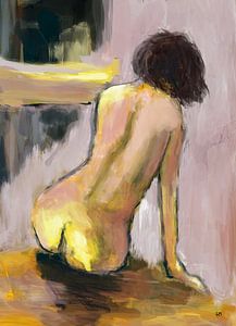 Nude portrait with beautiful light. Female nude painting. by Hella Maas