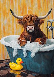 Highland Cow in der Badewanne