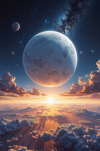 Fantasy Sci-Fi Art Wandbild: SOLARISPHERE – Die schwebende Welt über dem Horizont