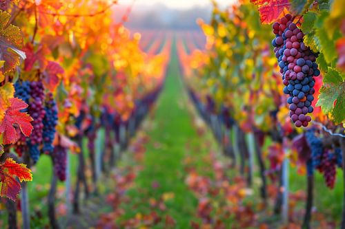 Vignoble automnal sous le soleil du soir