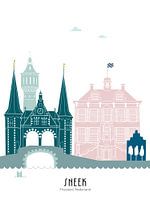 Skyline-Illustration der Stadt Sneek in Farbe