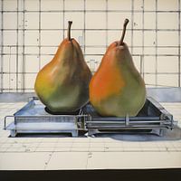 Perenpaar op Blauwdruk - Stilleven Precisie - Muurkunst