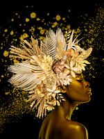 Bloemenportret Zwart & Goud Achtergrond zwart met gouden glitters - Portrait-02