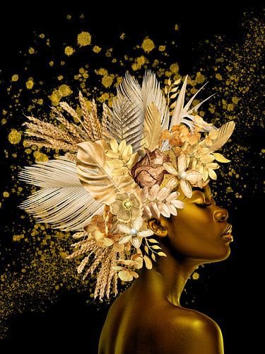 Bloemenportret Zwart & Goud Achtergrond zwart met gouden glitters - Portrait-02