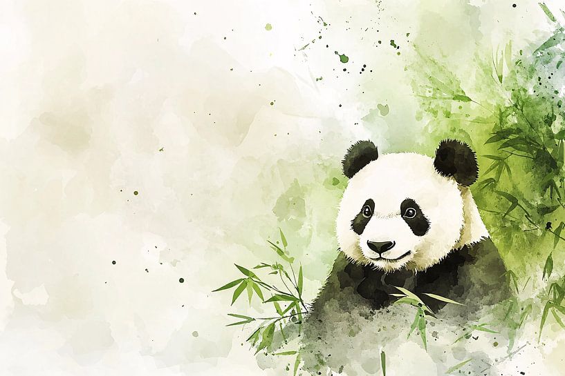 Panda-Aquarell mit Bambuszweigen von Imperial Art House