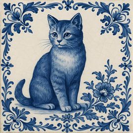Delft blue tile Puss by FoXo Art