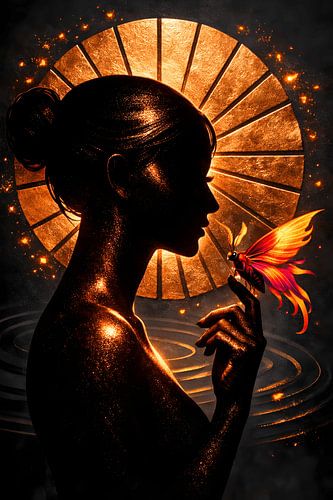 Gouden vrouwensilhouet – Vlinderfantasiekunst