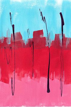 Abstract red, light blue and pink colour blocks