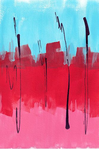 Abstract rood, lichtblauw, roze kleurvlakken