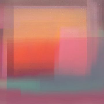 Lichtgevende kleurvlakken. Moderne abstracte kunst in neonkleuren. Geel, oranje, groen en roze van Dina Dankers