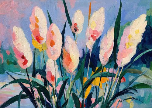 Tulpen in Roze & Wit - olieverfschilderij in Matisse-stijl