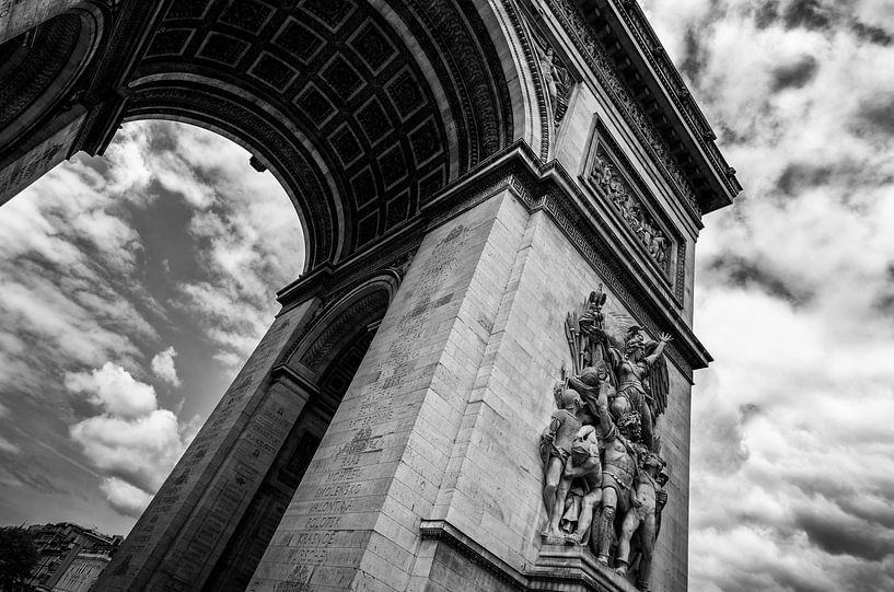 Arc de triomphe in black and white with beautiful clouds - Paris by Michael Bollen