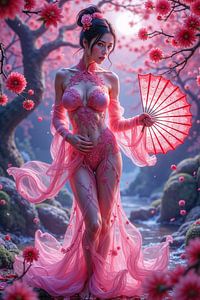 Fantasy Décoration Murale: SAKURAEN - Une Femme Japonaise en Geisha Érotique