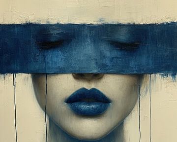 Vrouw Blauw Modern | Blue Intensity Veil van Kunst Kriebels