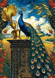 Peacock Standing on a Platform