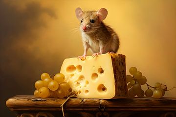 Nature morte souris avec morceau de fromage sur But First Framing