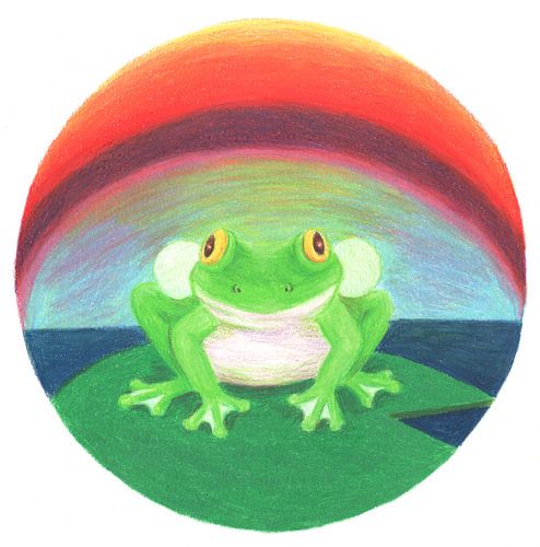 Fröhlicher Sommerfrosch, Farbstiftzeichnung