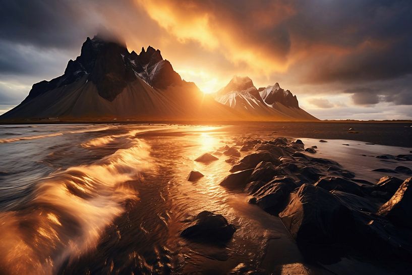 Zonsopgang in IJsland van fernlichtsicht