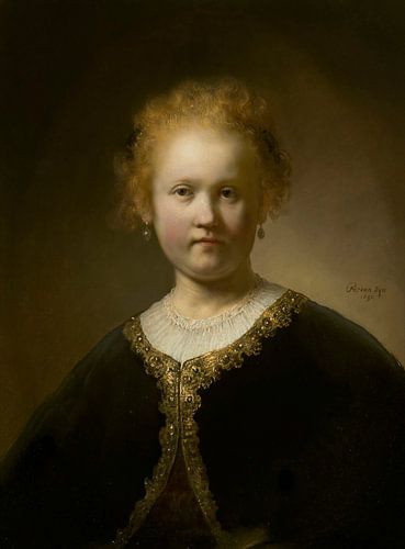 Junges Mädchen im goldverzierten Mantel, Rembrandt van Rijn